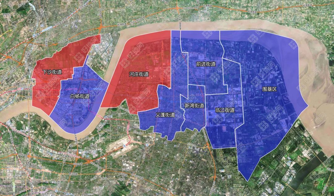 錢塘區(qū)示意圖（紅色限購，藍色松綁區(qū)）
